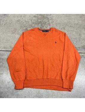 vintage polo ralph lauren orange and navy knit sweater size xxl